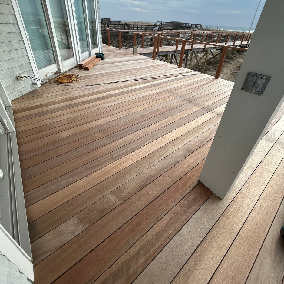 Hamptons oceanfront deck — full rebuild in mahogany — after