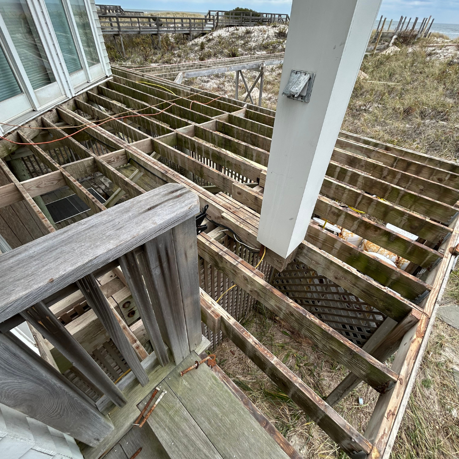 Hamptons oceanfront deck — full rebuild in mahogany — before