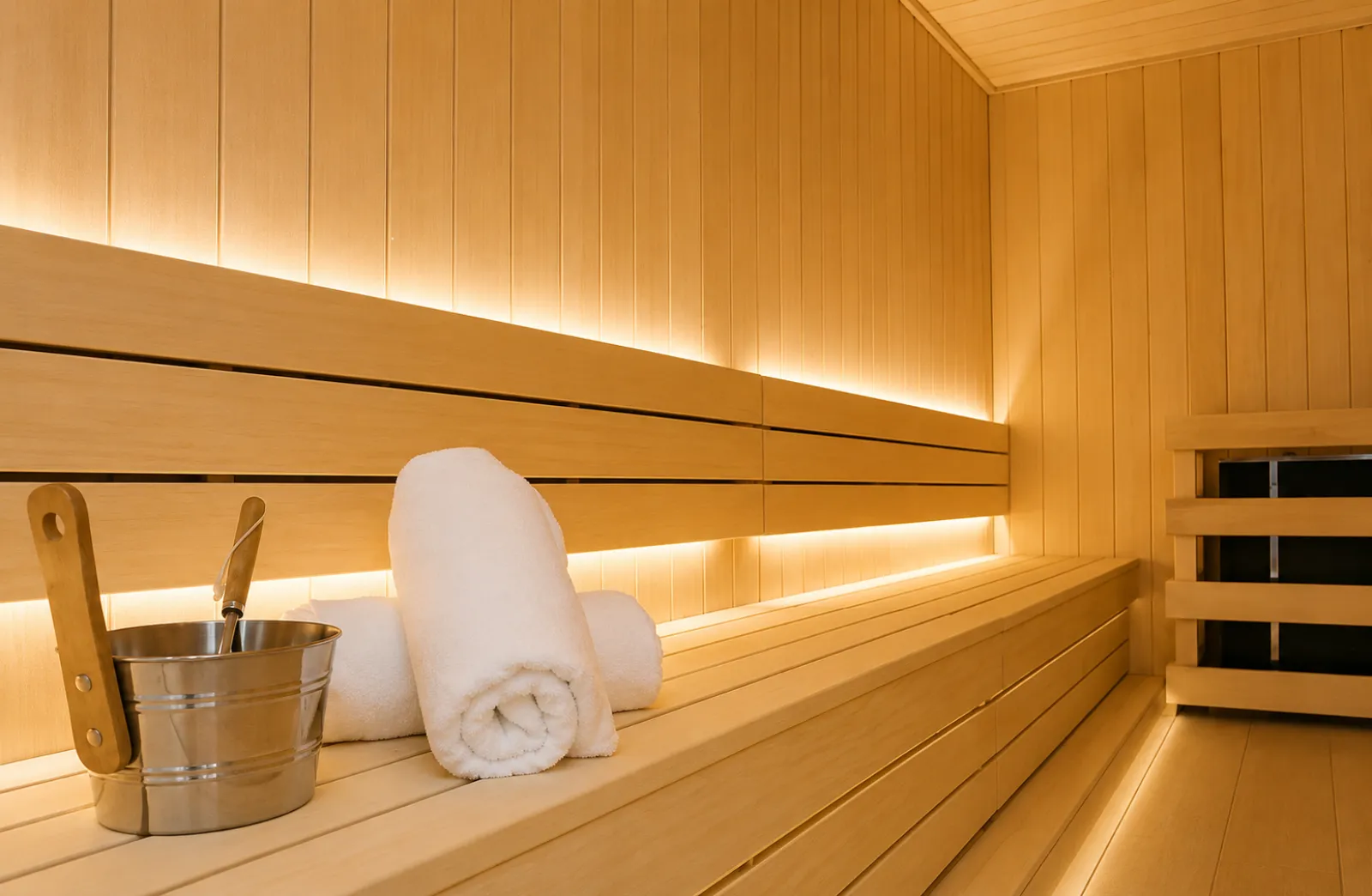 Cedar wood sauna interior built by Linas Construction