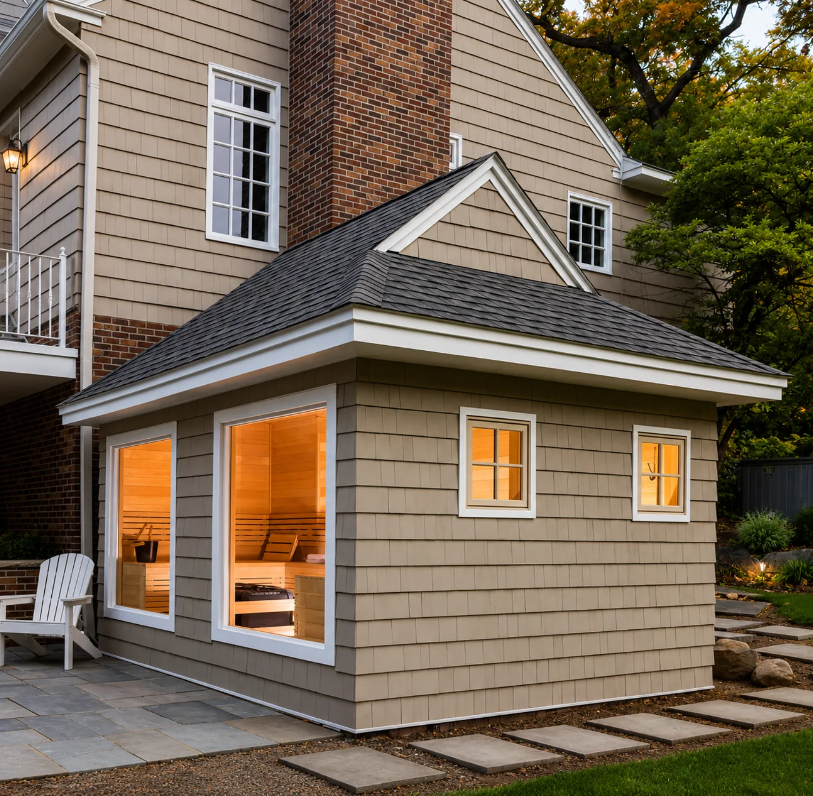 Outdoor cabin sauna built by Linas Construction